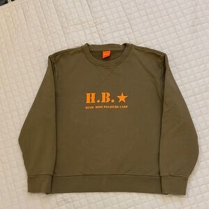 Hugo Boss Olive Green Crewneck Sweatshirt with Orange Logo